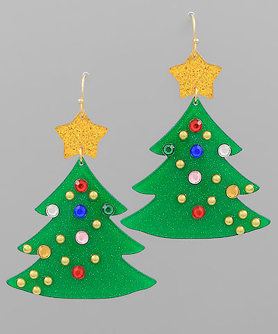 Acrylic Christmas Tree Earrings Green