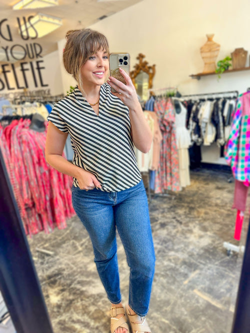 Large-Think it Through Striped Top- Black
