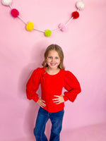 Red Textured Sleeve Top - Tween