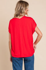Large- Serious Inquiry Solid V Top - Red