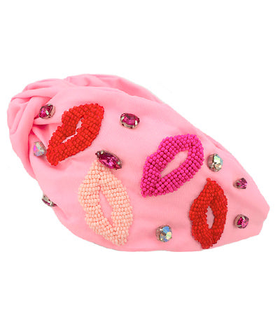 Pink -  Seed Bead Lips Headband