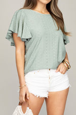 OE: Embroidered eyelet top with wing sleeve