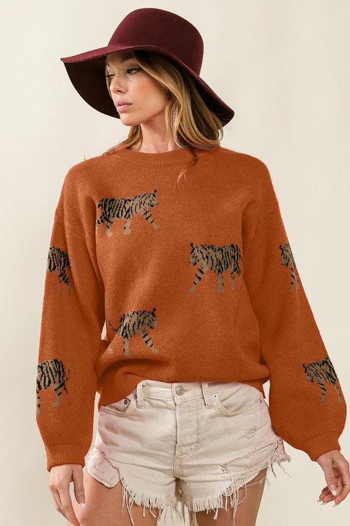XL-Tessa Tiger Pattern Sweater Rust