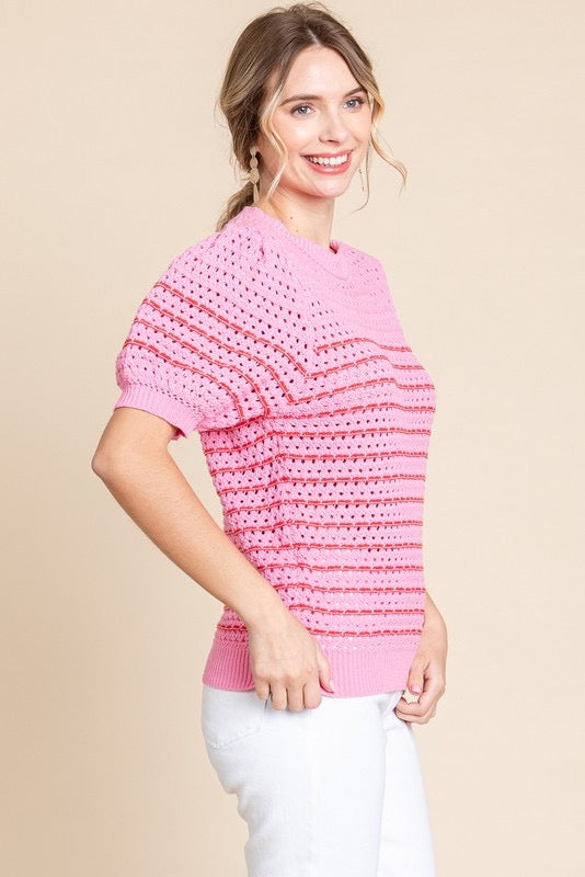 Pink Perfection Puffed Sleeve Knit