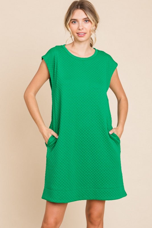 Green Embossing Texture Dress