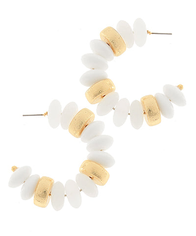 White Rondelle Shape Beads Hoops