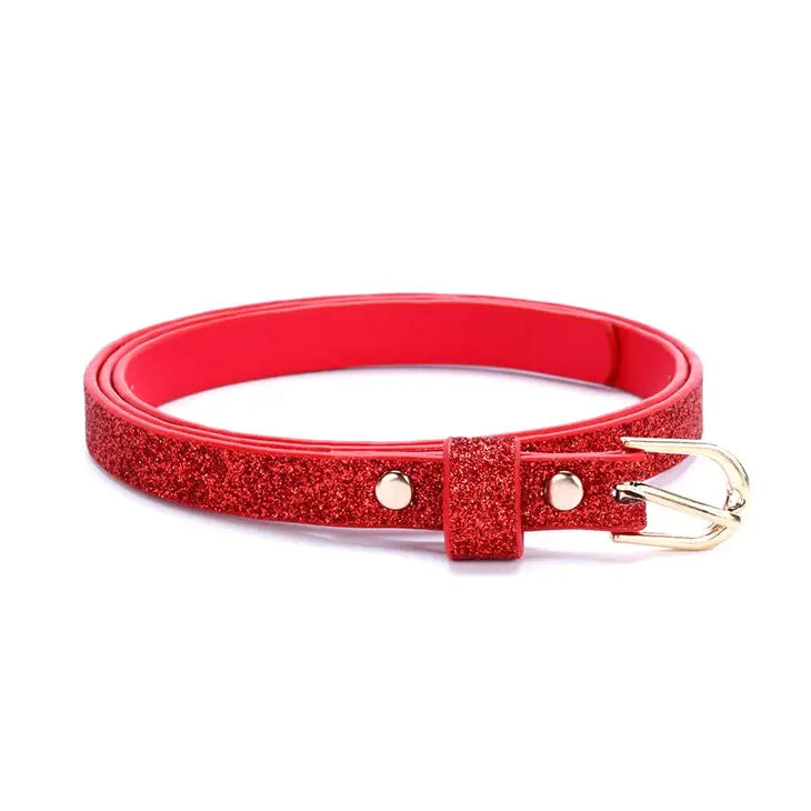 Ultra Skinny Glitter Belt - Red