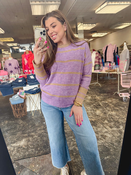 What You Need Striped Sweater- Lavender