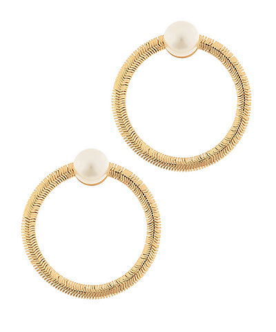 Pearl Accent Omega Chain Circle Earrings