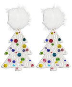 Christmas Tree & Pom Pom Earrings White