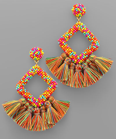 Fiesta Multi Bead Tassel Earrings