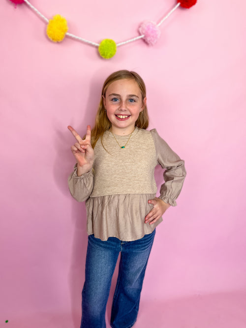 Mix Media Ribbed Knit Twofer Top