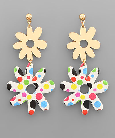 Double Flower Dangle Earrings Multi