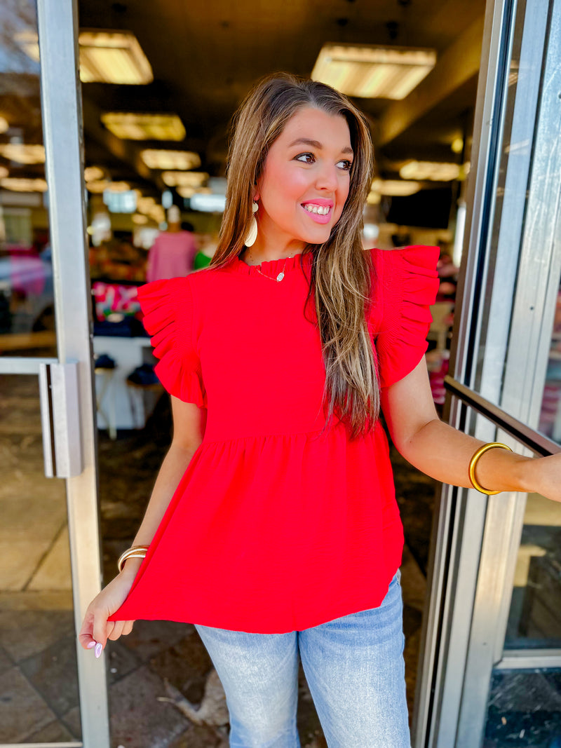 Small-Bold & Basic Ruffle Top - Red