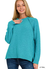 Small-Remi Raglan Chenille Sweater - lt teal