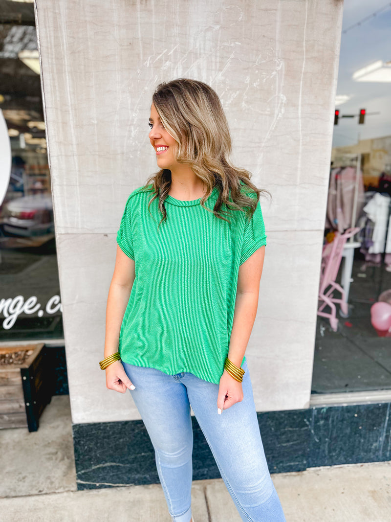 Casual Day Ribbed Top- Kelly Green