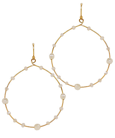 Glass & Pearl Deco Circle Earrings White
