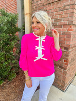 Dainty Bow Texture Top- Pink