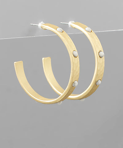 Ball Studed Hammered Hoops White