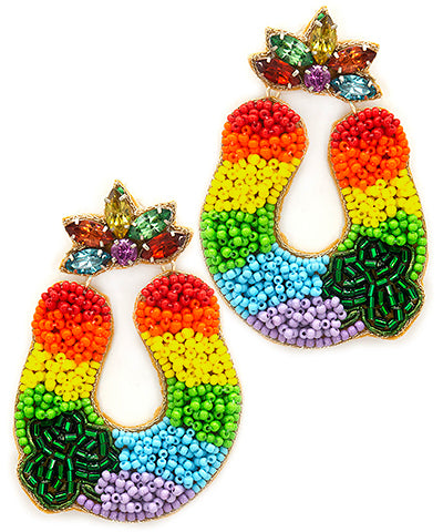 Rainbow Horseshoe with Clover Earrings
