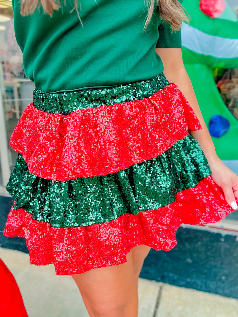 Sequins Mini Skirt Green/Red