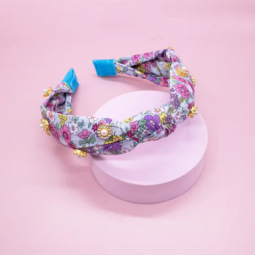 Embellished Floral Rhinestone Pearl Knot Headband