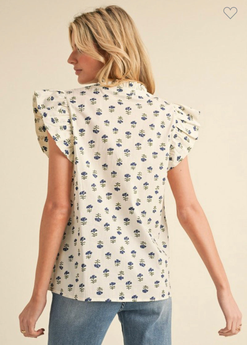 Remi Ruffle Floral Top- Ivory