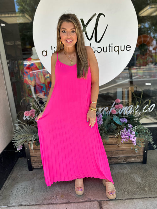 Medium-Pink Pleated Maxi Dress