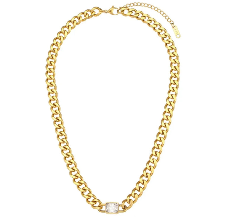 CHAN SUTT WATER RESISTANT CHAIN WITH DIAMOND PENDANT NECKLACE NECKLACE