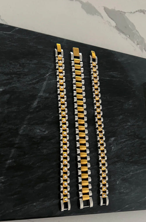 CHAN SUTT WATER RESISTANT DIAMOND TWO TONE WATCH BAND BRACELET