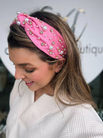 Spring Pearl Studded Headband - Pink