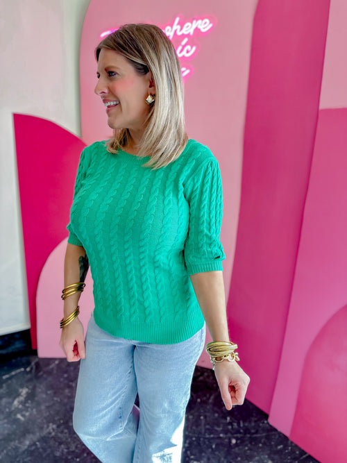 Candace Cable Knit Top- Green