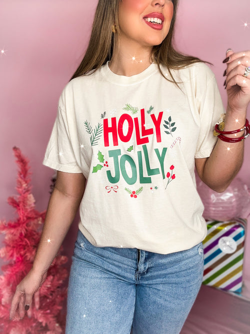 Holly Jolly Graphic Tshirt- Ivory