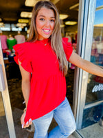 Small-Bold & Basic Ruffle Top - Red