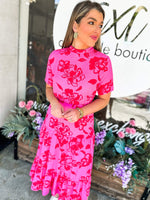 Two Tone Floral MIDI Dress