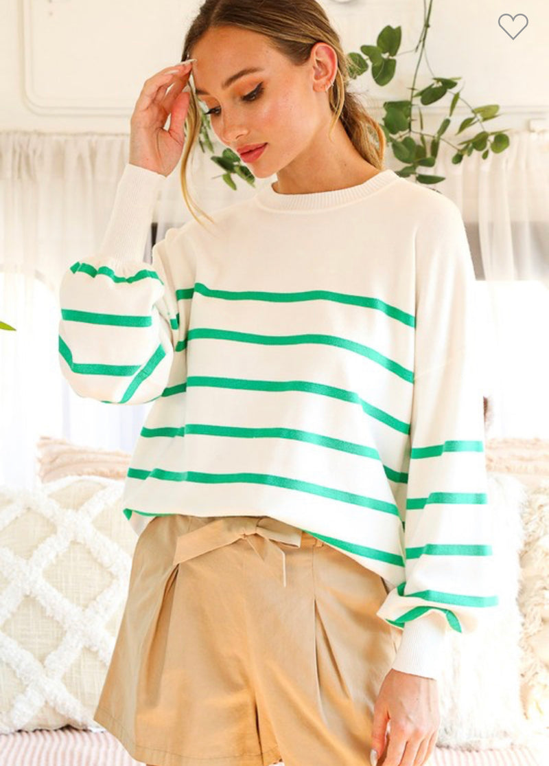 Stay Ahead Green Striped Sweater
