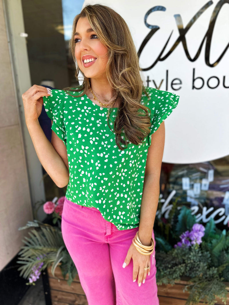 Small-Stay Around Spotted Top- Kelly Green