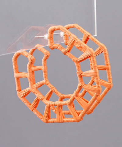 Fun Zone Raffia Hexagon Earrings - Orange