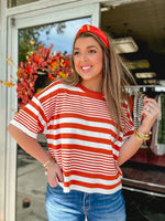 On the Go Striped Knit Top- Rust
