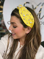 Spring Pearl Studded Headband - Yellow