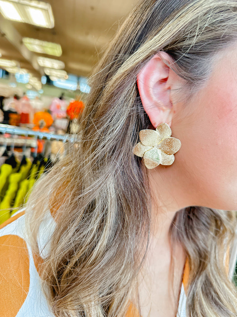 Gold Textured Flower Earrings