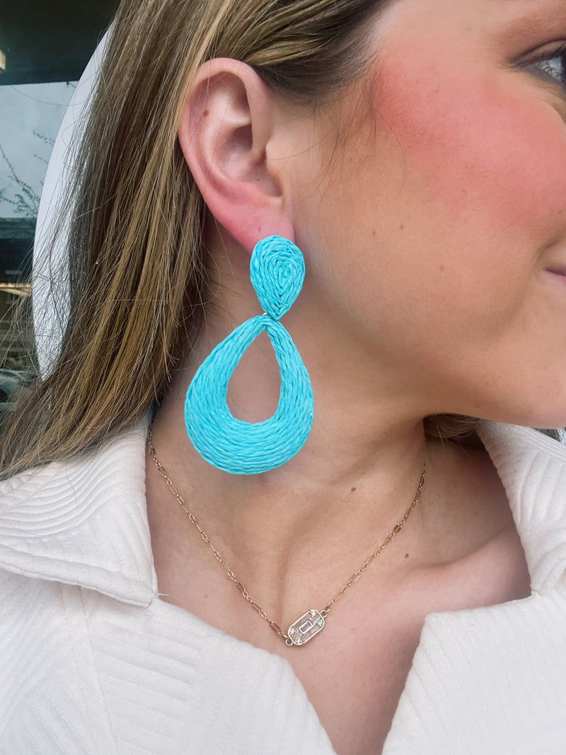 Pop of Color Raffia Earring- Turquoise