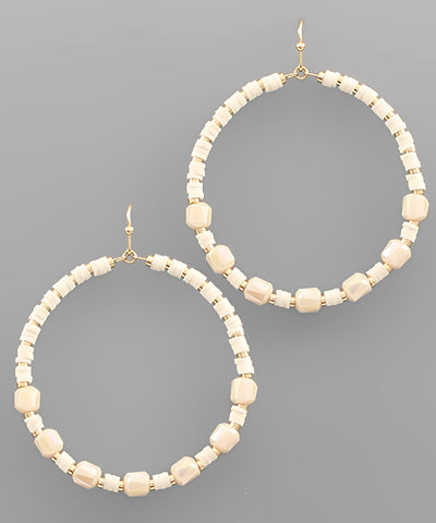 Acrylic Bead Circle Earrings Ivory