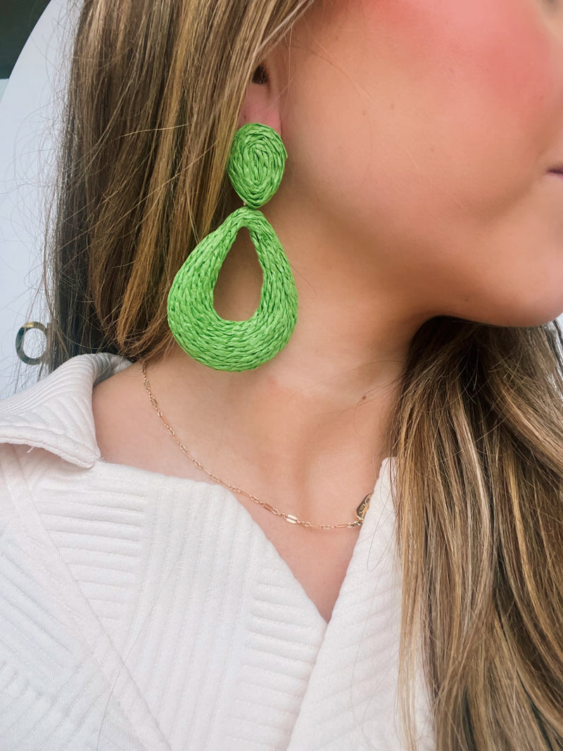 Pop of Color Raffia Earring- Green