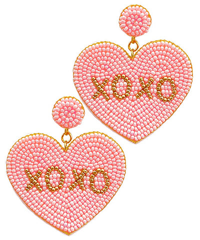 Pink Bead XOXO Heart Earring