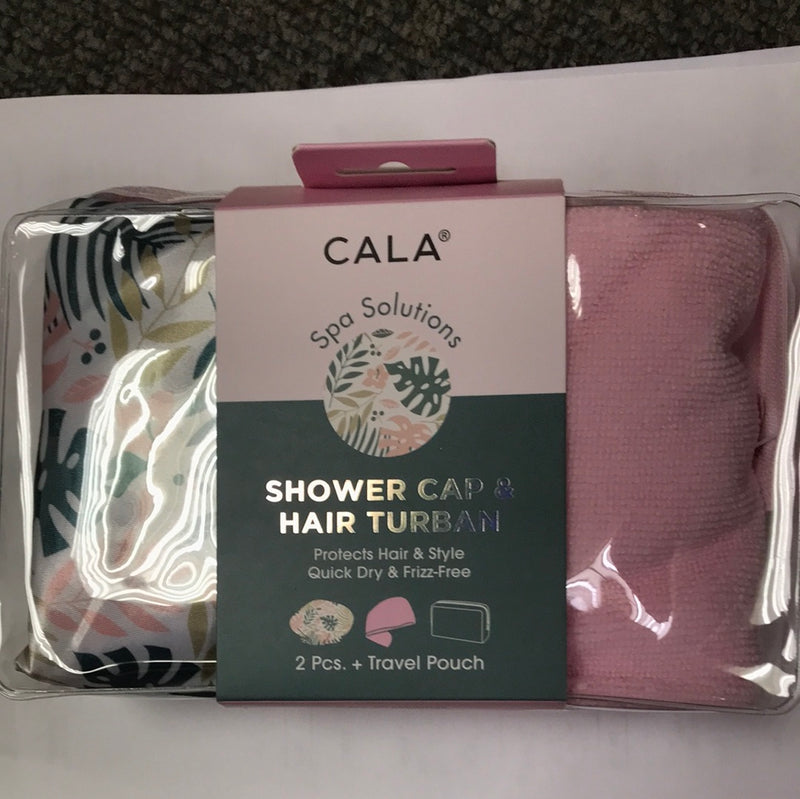 Cala spa solutions travel bag,shower cap, and hair turban tropical