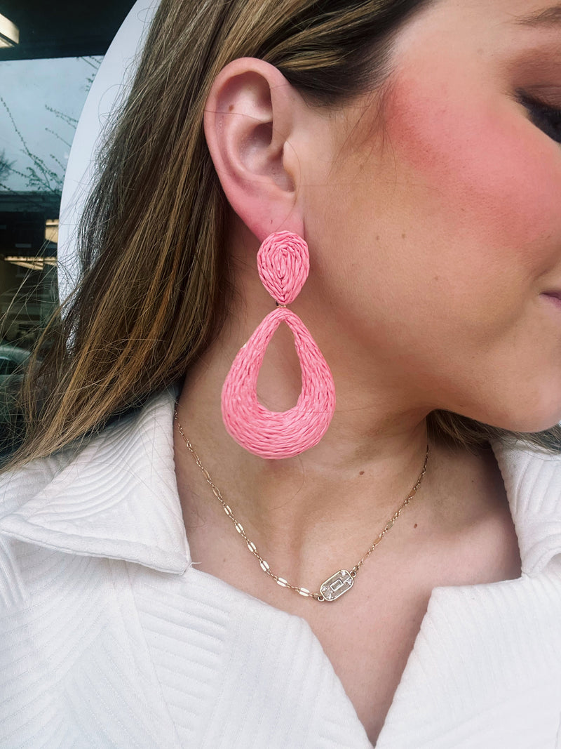 Pop of Color Raffia Earring- Light Pink