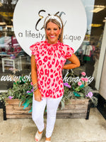 LEOPARD SLEEVELESS TOP WITH RUFFLES