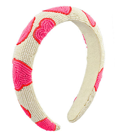 Ivory/Pink Heart Bead Headband