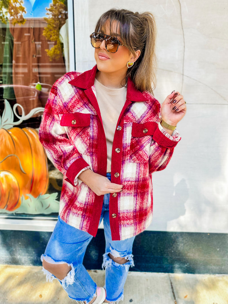 Medium-Red Plaid Shacket